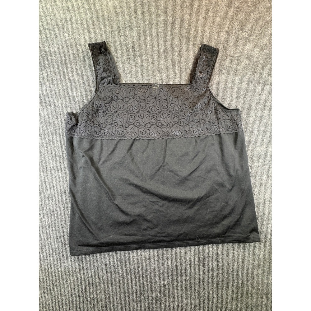 Cato Womens XL Black Lace Trim Square Neck Camisole Tank Top Sleeveless 2726